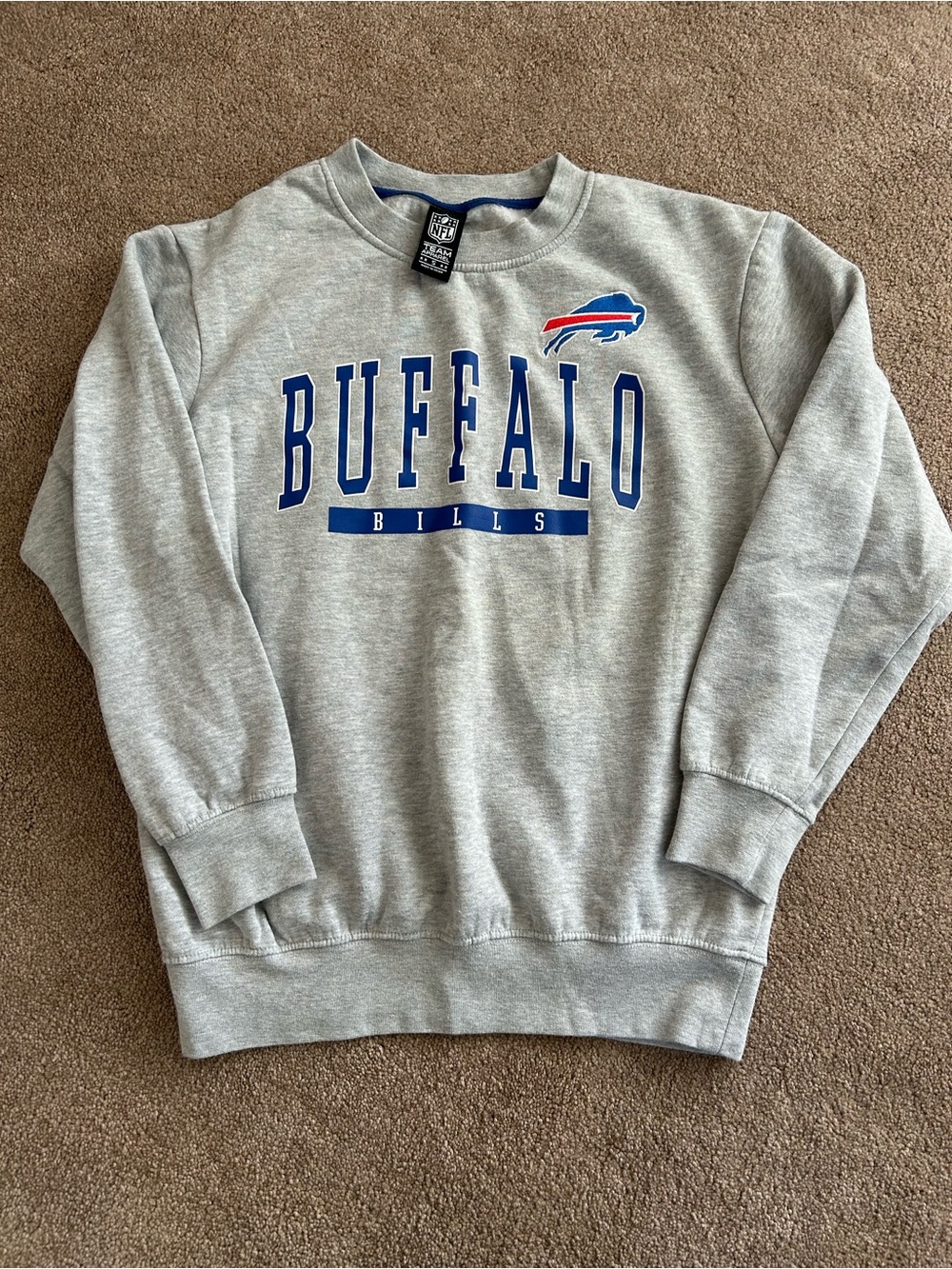 NFL Gray Buffalo Crewneck Sweatshirt with Blue & Red Logo
